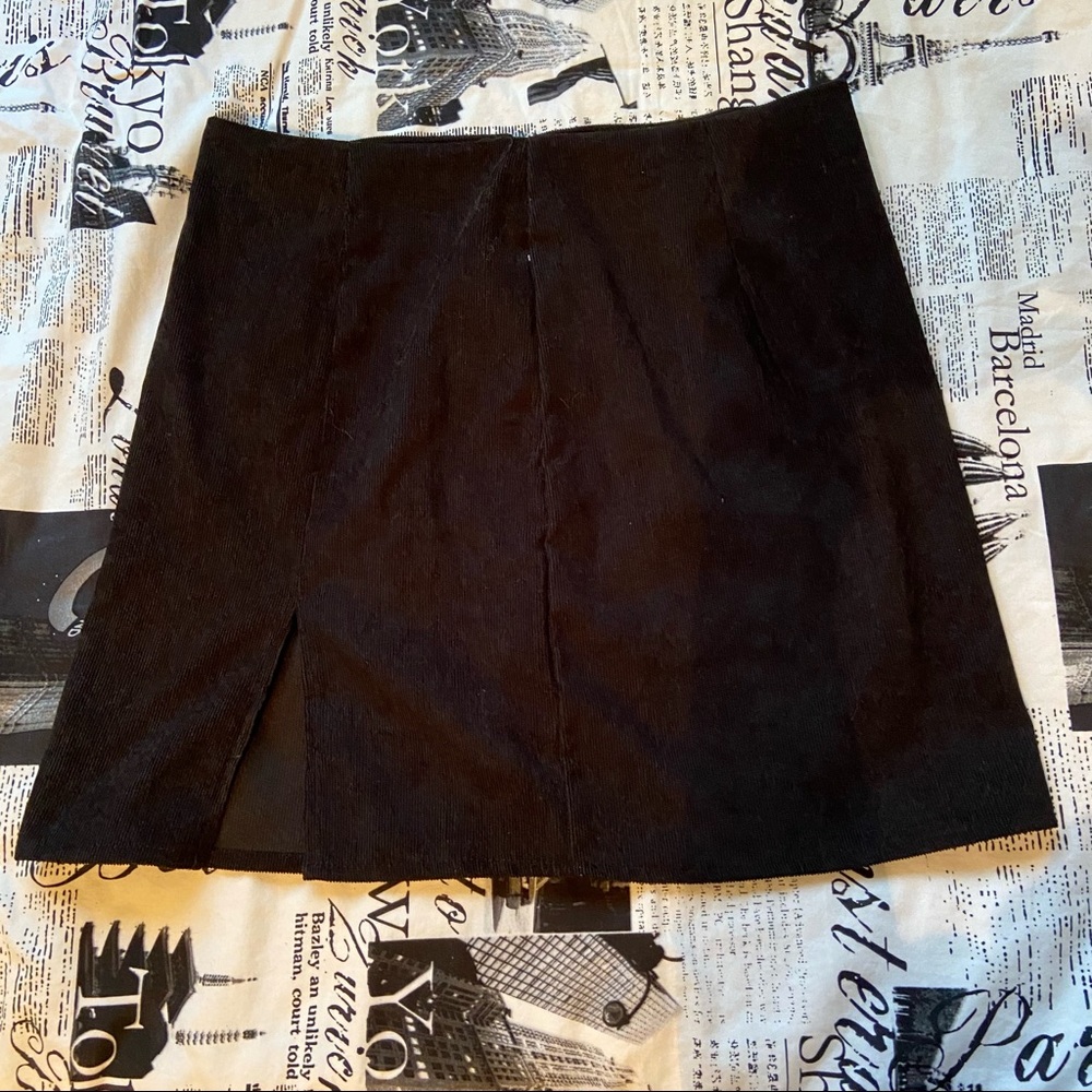 Black Corduroy Mini Skirt With Slit